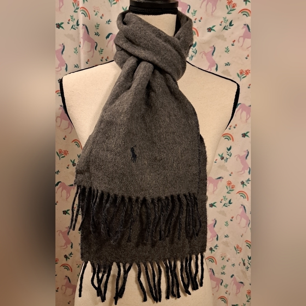 NWT Polo Ralph Lauren Navy & Grey Wool Reverse Casual Preppy Unisex Winter Scarf